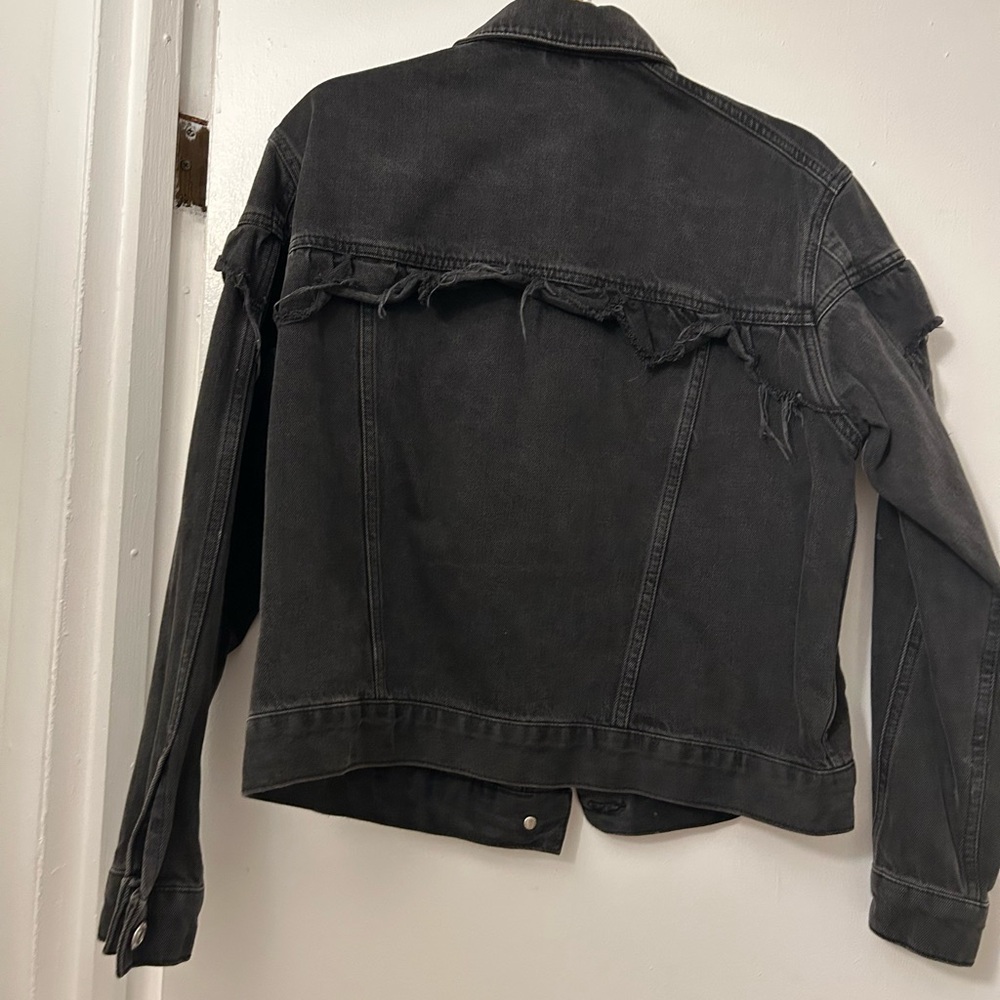 TOPSHOP Black Ruffle Denim Moto Jacket - Picture 3 of 4